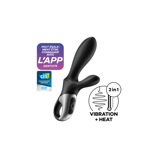 Vibromasseur rabbit noir USB, chauffant et connecté Heat Climax+  Satisfyer 